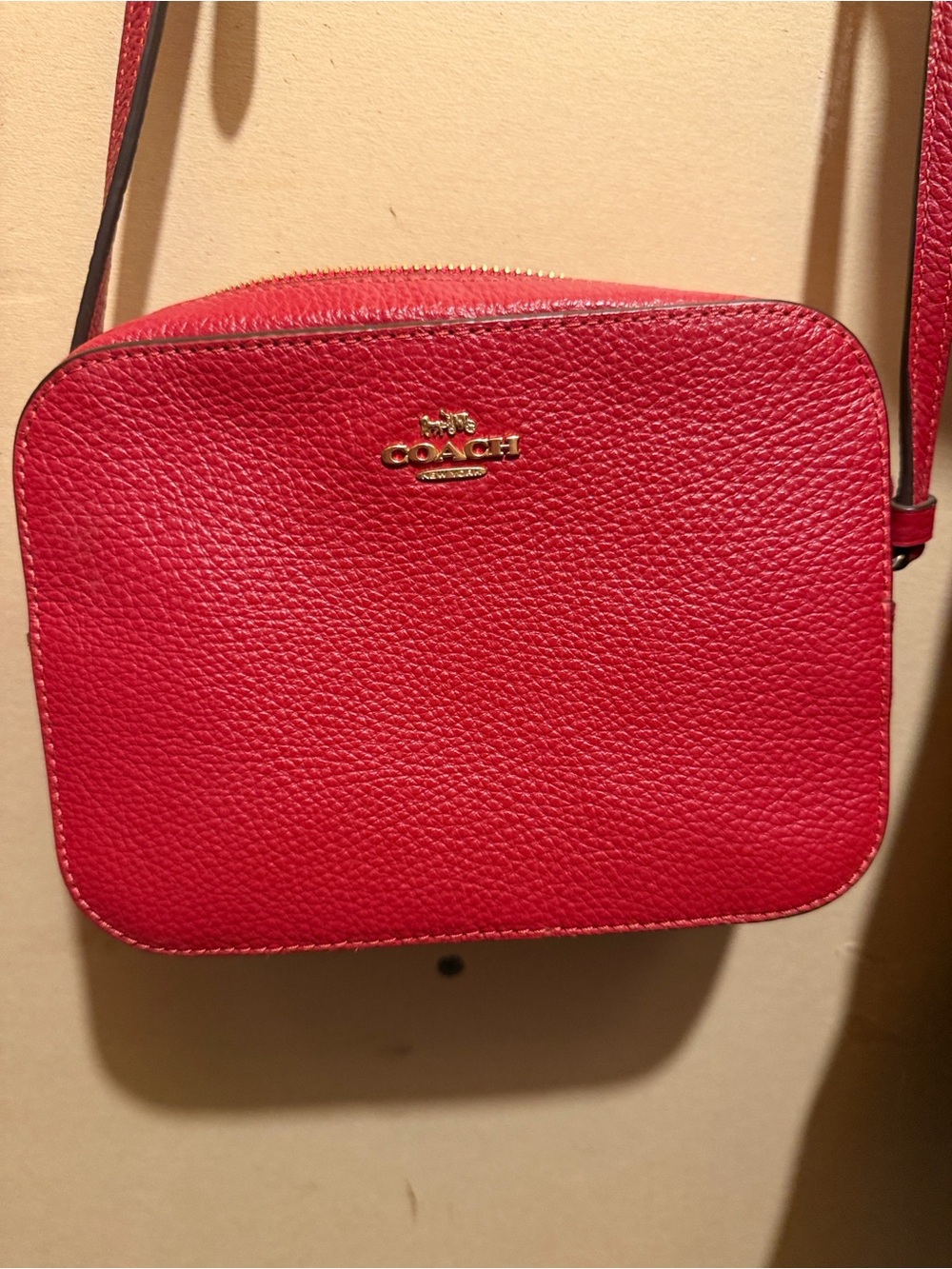 Coach Pebbled Leather Crossbody Bag - Bright Red with Gold Logo